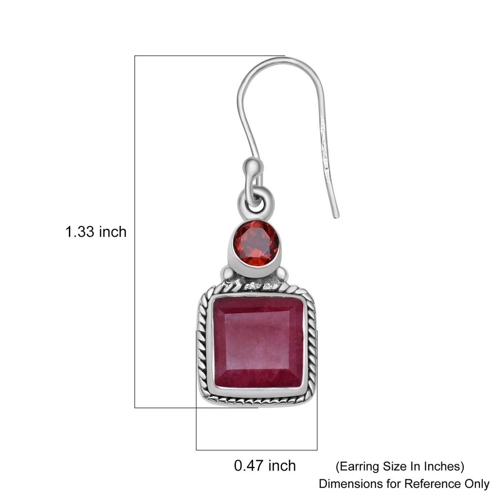 8 Mm Square Shape Natural Ruby Gemstones 925 Sterling Silver Handmade Drop Dangle Earrings For Women & Girls