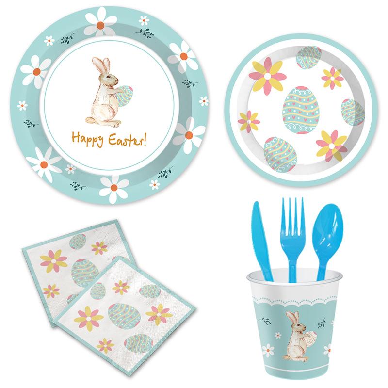 Easter Bunny Egg Theme Party Set Holiday Disposable Paper Plate Paper Cup Paper Towel Tableware Decoration