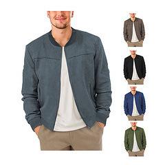Men's Suede-Look Bomber Jacket Zip Up Stand Collar Casual Autumn Outerwear