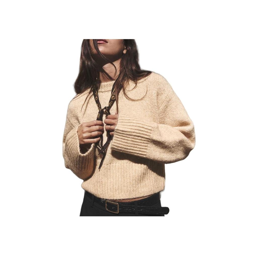 Zara Minimalist Slim Fit Comfortable Round Neck Short Sleeve Sweater Women sweater Beige 09598169-35