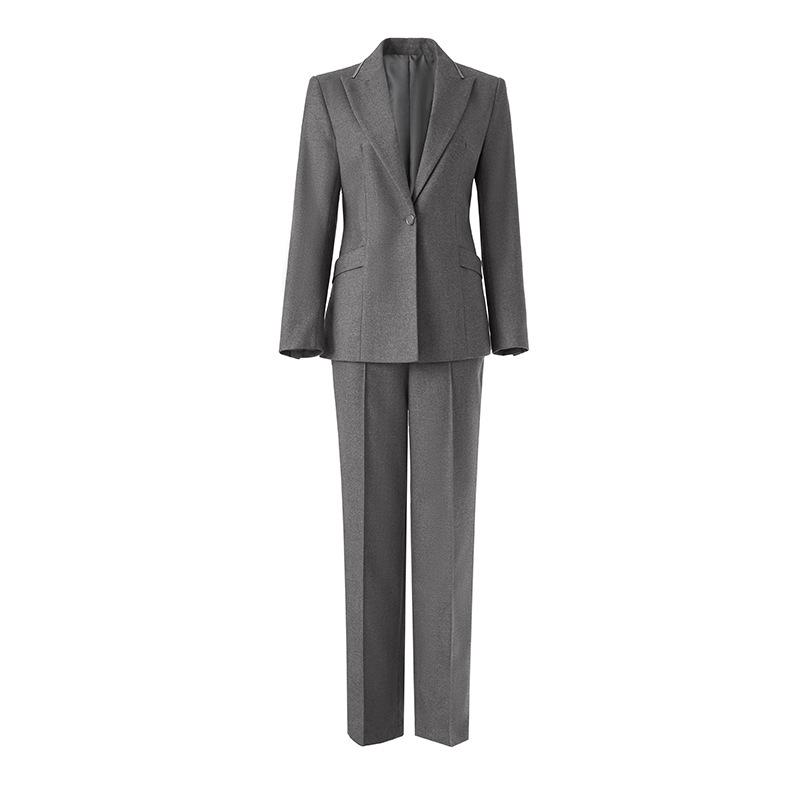 Autumn-Winter Women s Wool Single-Breasted Waist-Cinching Professional Suit Set S серый