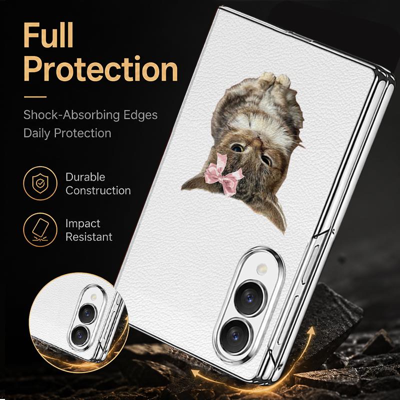 Cute Cat Rabbit Print Case For Samsung Z Fold 8 Ultra 7 6 5 4 Luxury Plating Leather Skin Phone Cover For Galaxy Z Fold8 Fold7 Fold6 Fold5