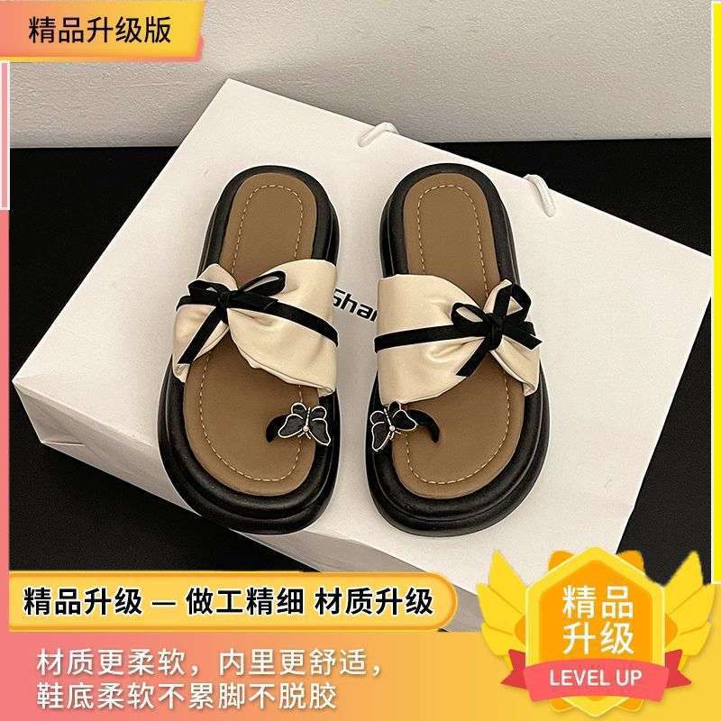 

Thick bottom heightening bow toe women s outer wear in summer 2025 new fashion versatile casual beach cool slippers 35