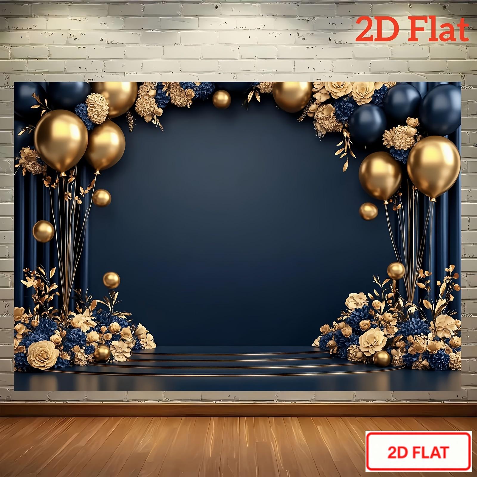 2D flat banner, 1 piece, luxurious navy blue and gold festive background, high-quality polyester material 100x150cm