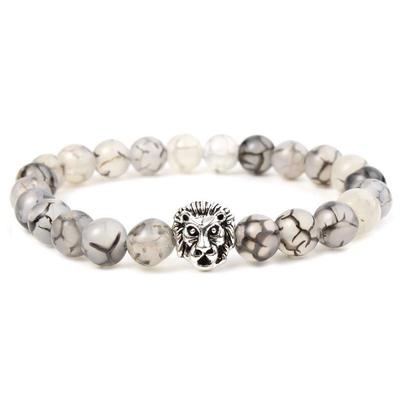 2019 Popular 8mm Frosted Volcanic Stone Bracelet with Black Dragon and Gold Lion Head Beads