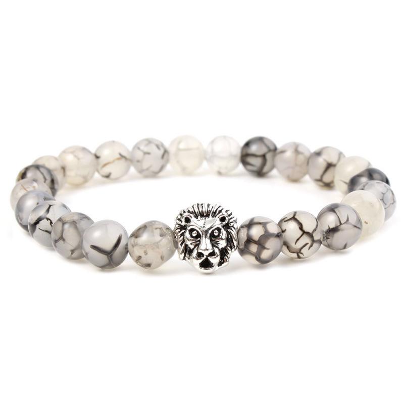 2019 Beliebtes 8mm mattes Vulkangestein Armband mit schwarzen Drachen- und goldenen Löwenkopf-Perlen