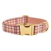 Light Pink Plaid Dog Collar and Leash - British Style, Engravable, Fresh Pattern.