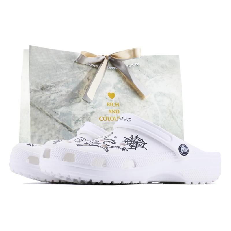 

Crocs Классические клоги EVA Расписанные вручную Граффити Забавные Уличные Повседневные Домашние Модные Уличные Дырочные Туфли Унисекс Белые 43-44 белый