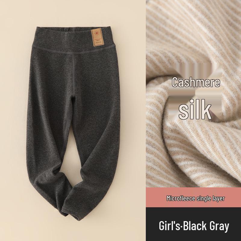 Kinder Kaschmir Seide Fleecegefütterte Winterhose: Warme, hochtaillierte Leggings für Jungen & Mädchen