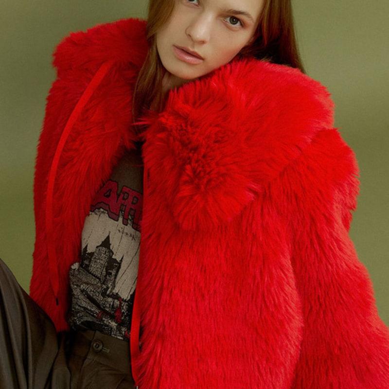 Molliolli MU Pelzkragen Schal [rot]