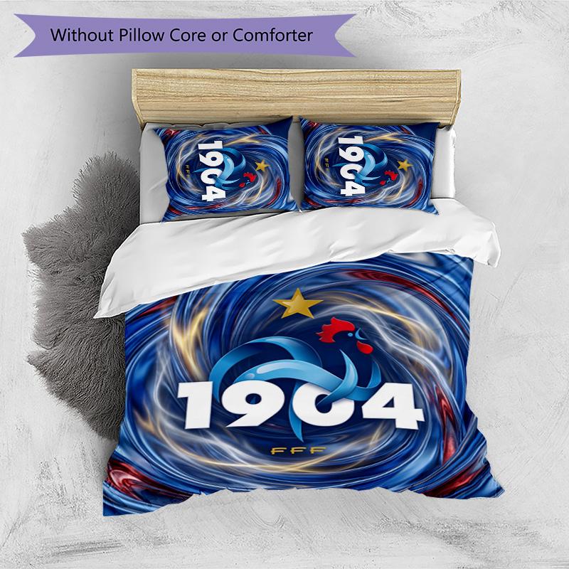Set Biancheria da Letto Stampata France Football 3 Pezzi Set Copriletto Accogliente Traspirante come Regalo per Inaugurazione Casa Vacanze