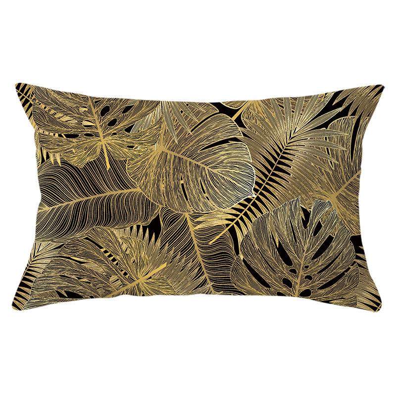Black Gold Plant Series Waist Pillowcase Peach Skin Printed Sofa Pillowcase Home Fabric Supplies Pillowcase