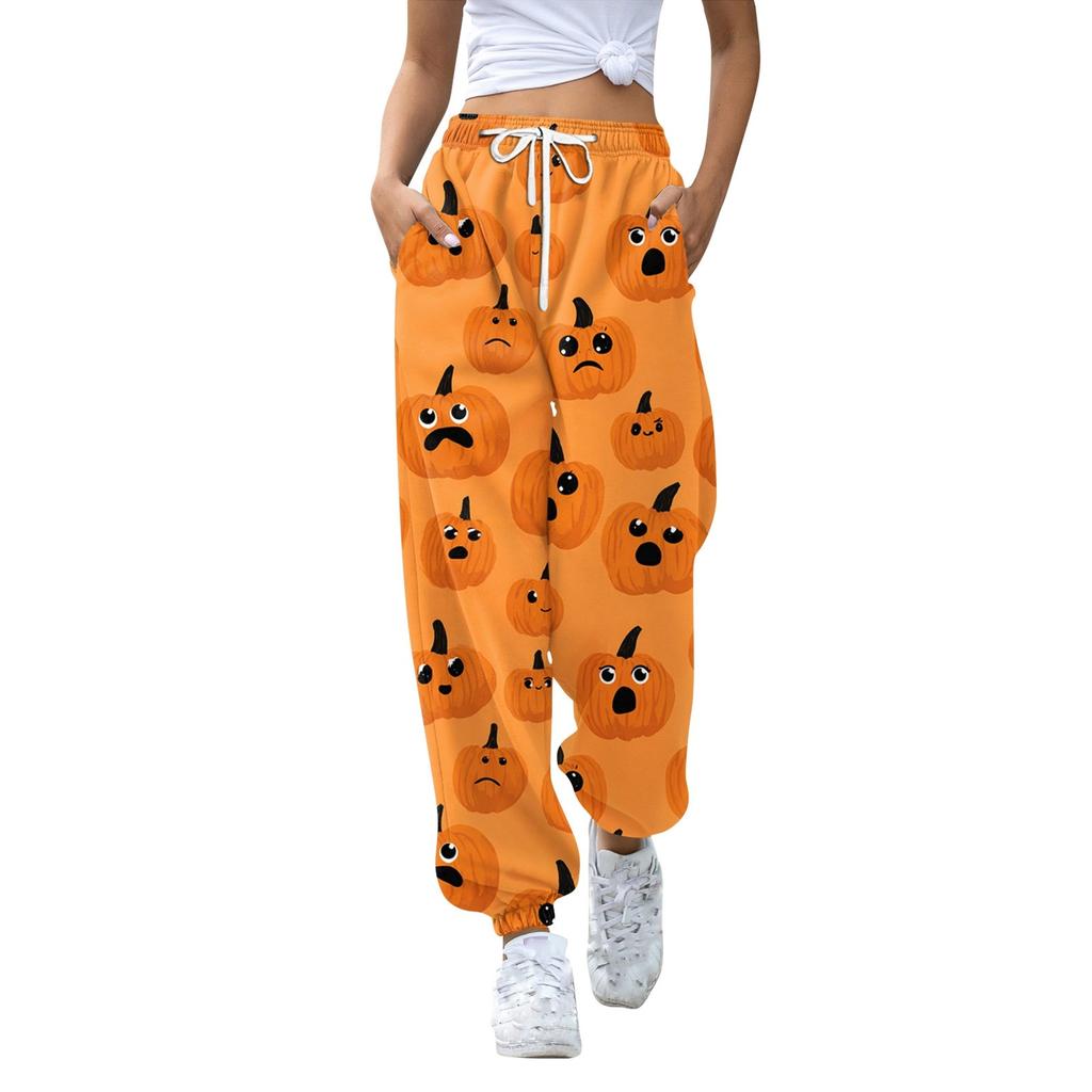 Damen Sporthose mit Taschen Modedruck Elastische Taille Hose Lässige Jogginghose