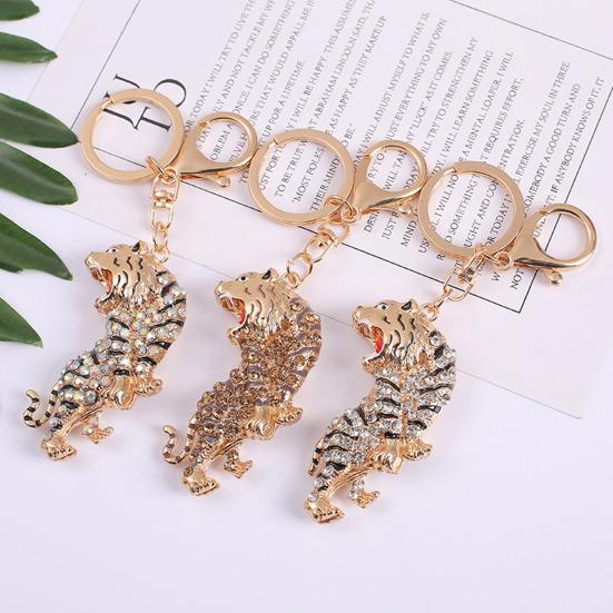 Keychain Pendant Sparkling Rhinestones Zodiac Tiger Shape Charm Key Chain Strong Lobster