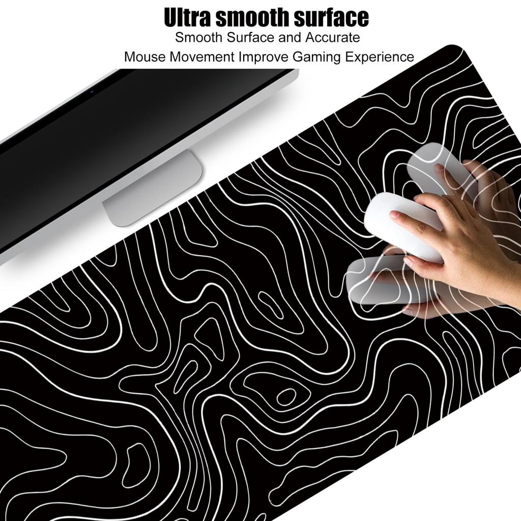 HGWALP Mouse Pad Gaming TOPO Large Mouse Pad Black and White Terrain Mouse Pad with Rubber Extension XXL Keyboard Mat for X Inches Non-Slip Base,