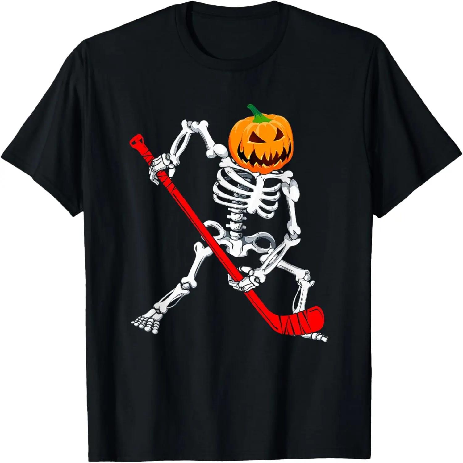 Skeleton Hockey Halloween Pumpkin T-Shirt S чёрный