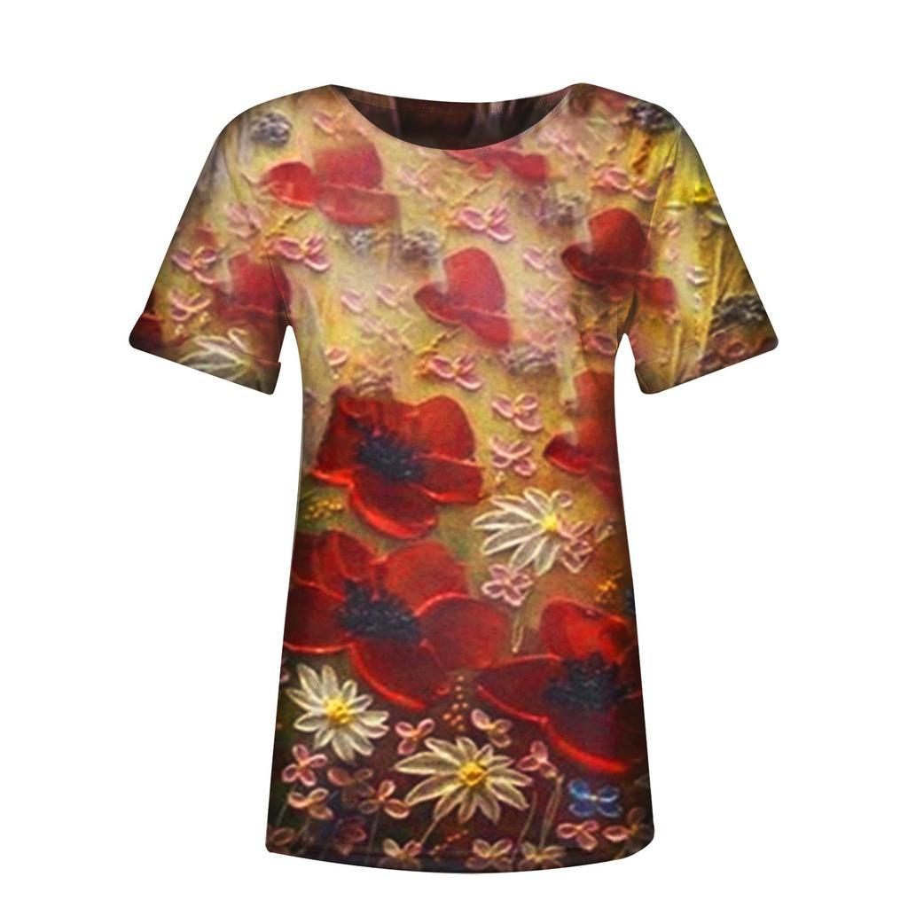 Women's Casual T-shirt Graphic Vintage Print Round Neck Tops Basic Loose Tops