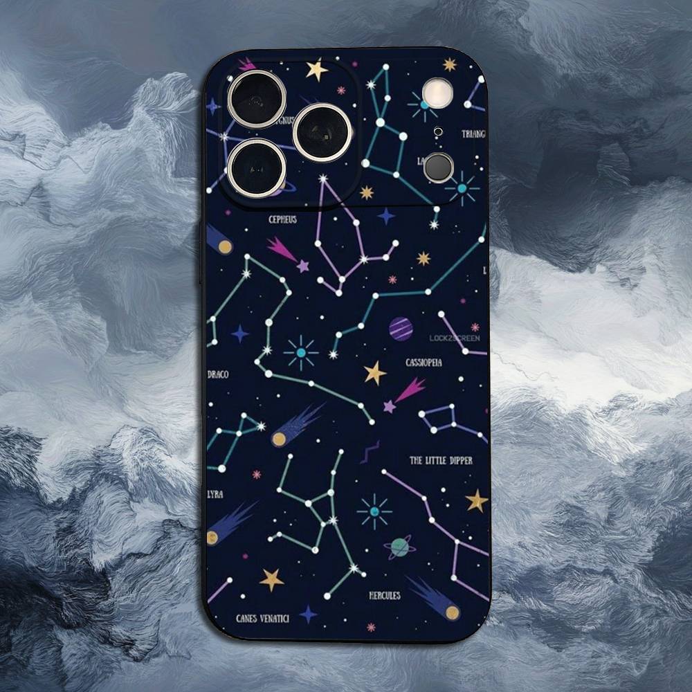 Starry Night Constellations Case For iPhone 12,14,15,16,17,13,11,X,Mini,Plus,Pro Max,8,7,XR,SE,XS,Soft Silicone Black