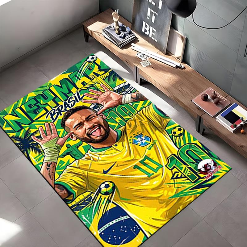 Sports Area Rug, Neymar Jr Brazil 10 Cartoon Tropical Palm Trees Poster, Fan Cave Decor, Non-Slip Mat