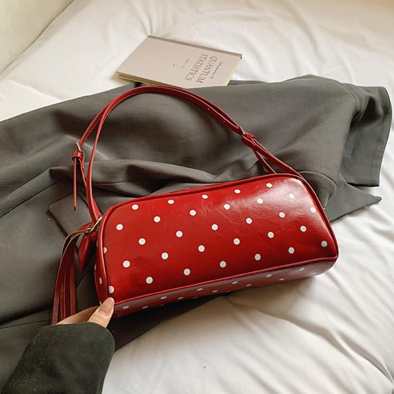 

Y2k Polka Dot Underarm Bag With Heart Tassel Detail Retro Leather Shoulder Bag Women Chic Cylinder Handbag Trendy Crossbody Bag 28x8x11.5cm