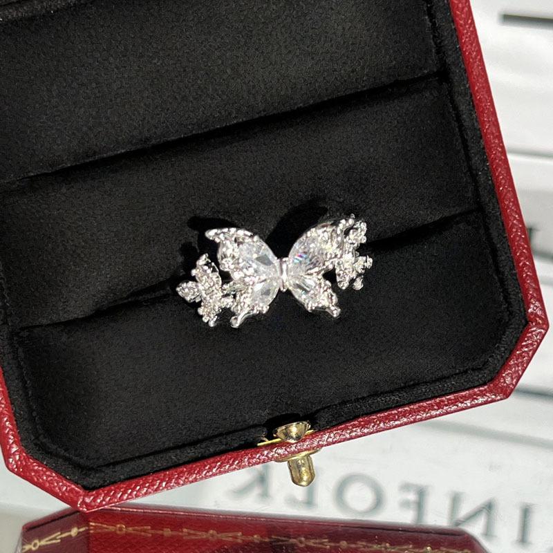2026  Shadow Sweet Cool Wind Girl Heart Pink Diamond Tassel Fashion Opening Ring Female Full Diamond Butterfly Light Luxury Index Finger Ring Resizable