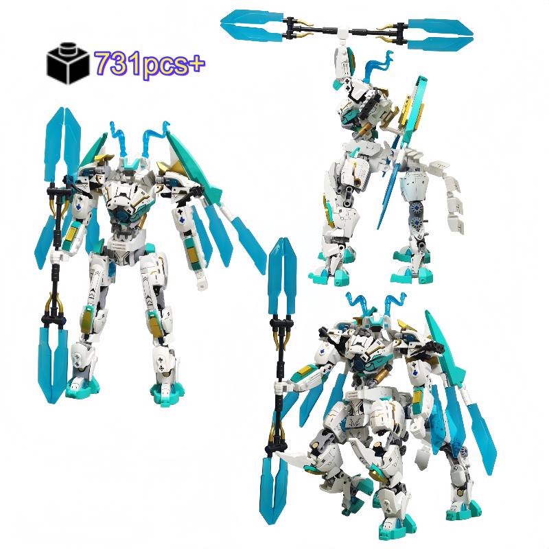 Non-Toxic 731Pcs New Technical White Dragon Horse War Steed Building Blocks Creative Diy Model Construction Set Christmas Birthday Gifts