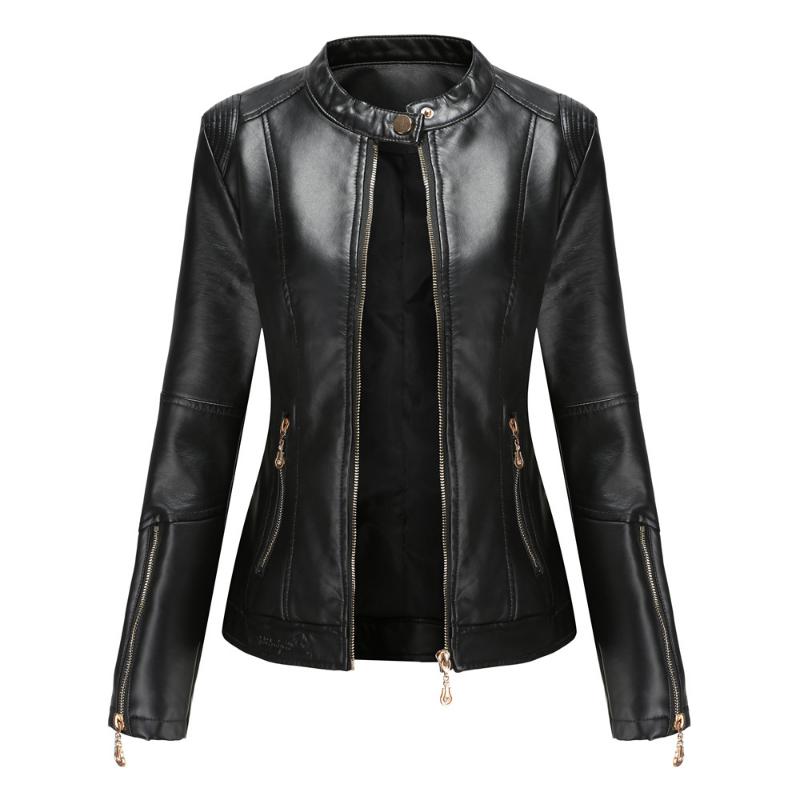 Fashion Women's Leather Jacket PU Leather Short Coat Stand Collar Jacket Women's Spring and Autumn Thin Leather Jacket