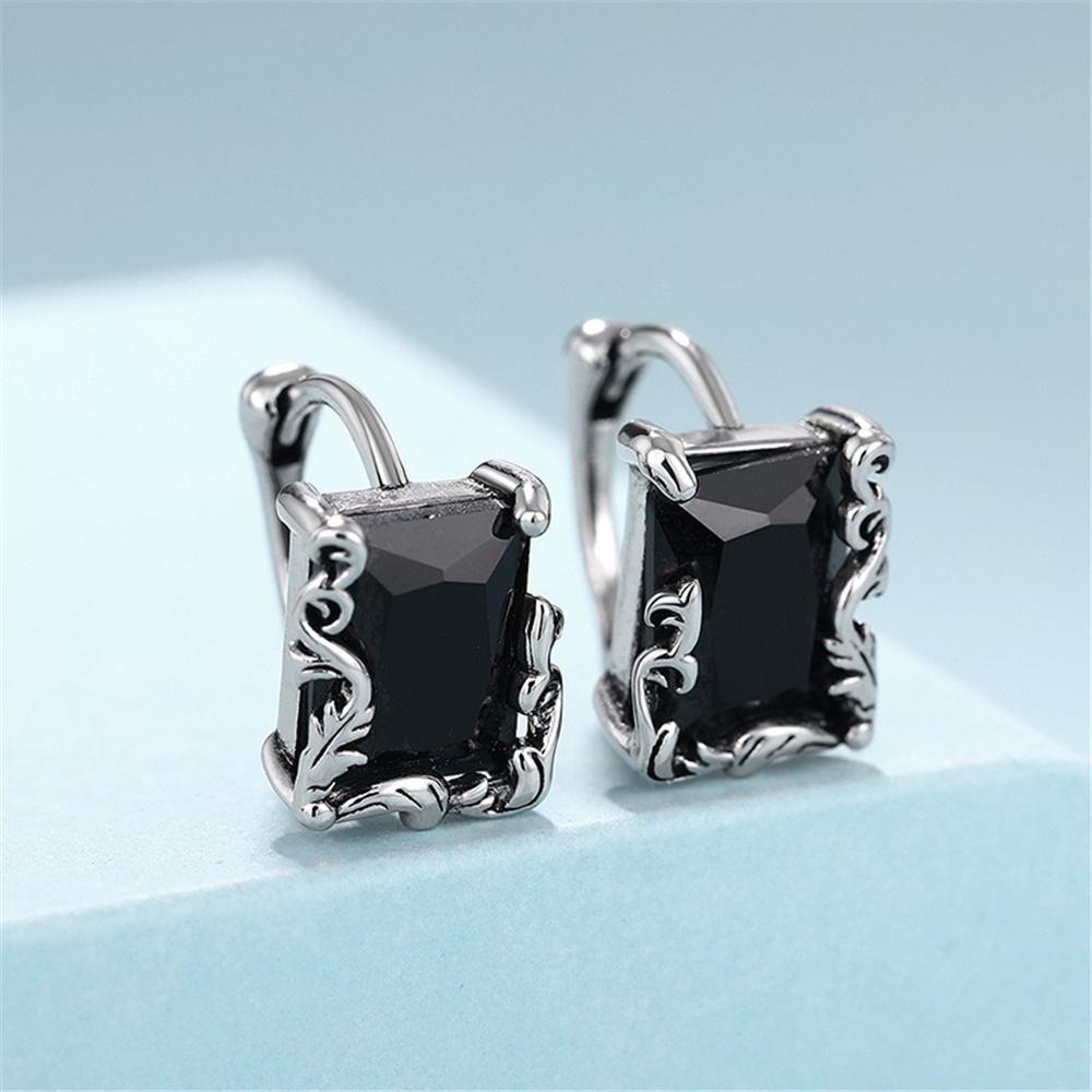 Cute Female Small Black Zircon Stone Hoop Earrings Vintage Fashion Silver Color Wedding  For Women