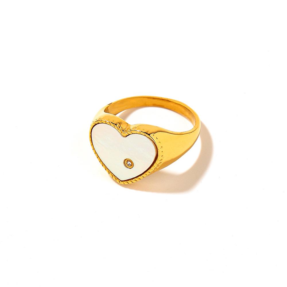Yingtai Women's Geometric Ring: Stainless Steel with White Mother of Pearl, Mirror Polished, Vacuum Plated 18k Gold, Non-Fading.