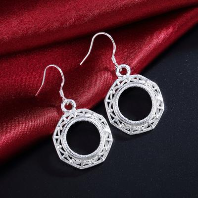925 Sterling Silver Round Hanging Piercing Earrings Fashionable Wedding Jewelry