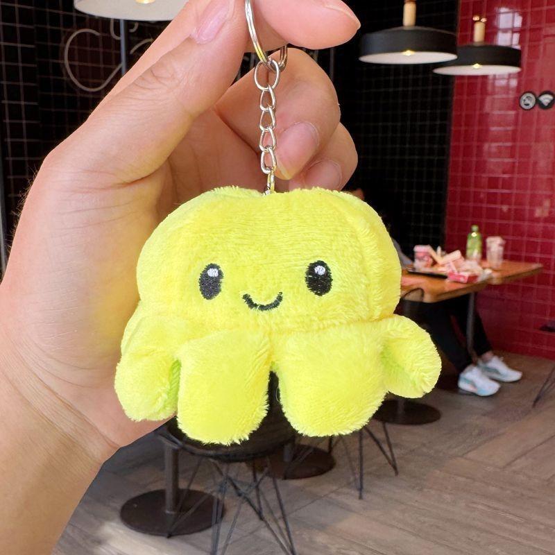 Reversible Octopus Plush Keychain Doll Pendant For Kids Gift Yellow