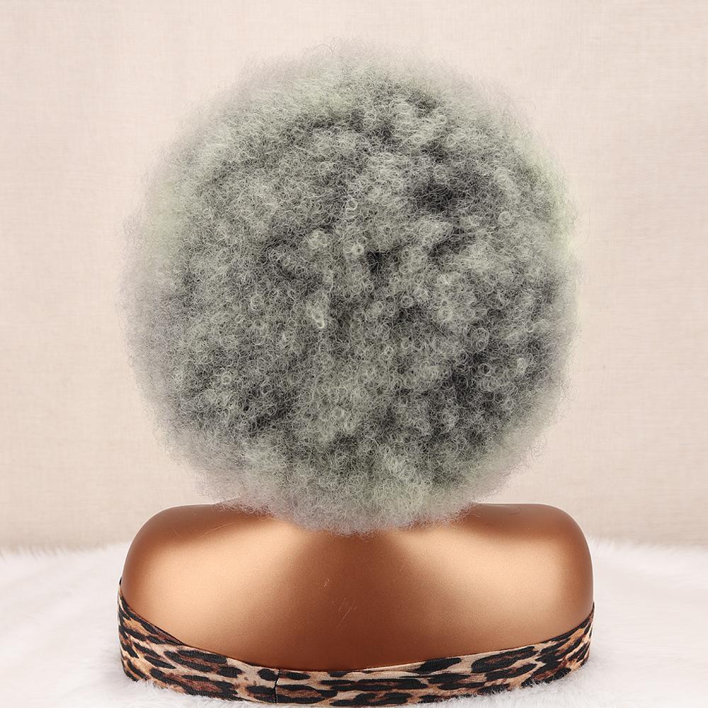 MISSQUEEN Grey Afro Women Puff Kinky Curly Wig Synthetic Fiber Natural Fluffy Gray Curly Cosplay Daily Wear Wig for African