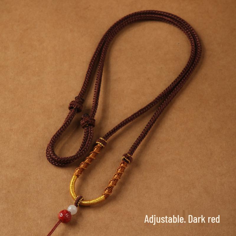 Hand-woven Jade Pendant Lanyard Necklace - Adjustable Unisex Rope