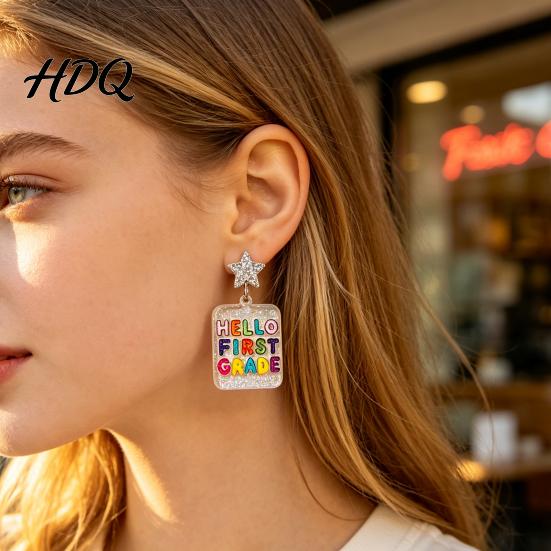 Creative School Season Jewelry 1 Pair Back to Earrings Colorful Acrylic Letter Dangle Campus Atmosphere Accessories Drop First Day of Appreciation