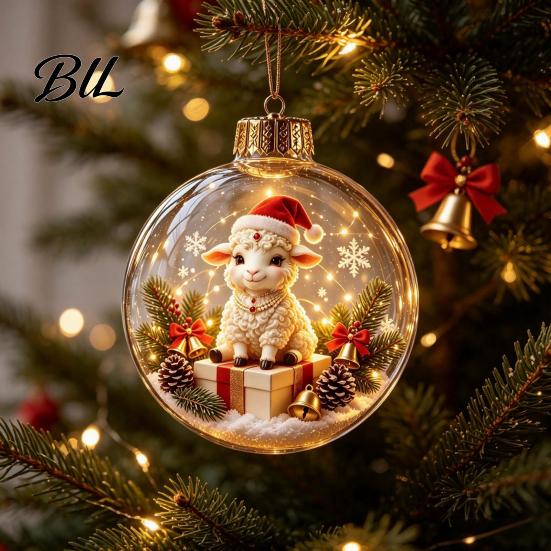 Decorative Hanging Balls Glowing Christmas Story Ornament, Light?Up Mini Holiday Scene Ball with Warm Garden Party Ornaments LED Light, Clear