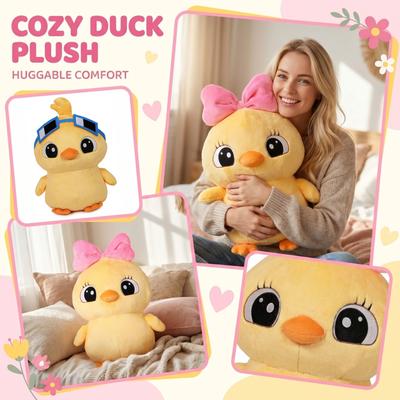 Plush Stuffed Animal Toy Soft Duck with Bow Large Eyes Cartoon Style Cuddly Doll for Kids and Adults Gift Home Decor