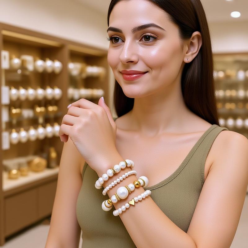 4Pcs Trendy Beads Adjustable Elastic Chain Bangle Female Luxury Pearl Love Beaded Bracelet Set For Women Party Jewelry Gift