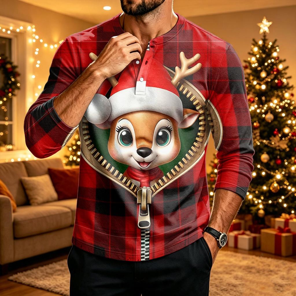 Men's Long Sleeve Shirt Christmas Print Holiday Casual Top