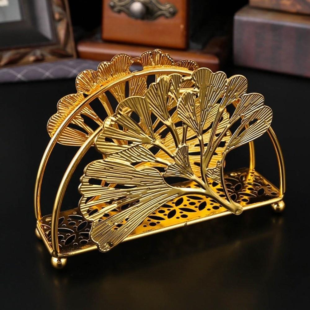 Space-Saving Ironwork Gold Tissue Holder Standing Nordic Style Ginkgo leaves Napkin Stand No-slip Multi-purpose