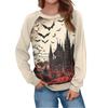 Women's Fashion Casual Long Sleeve Halloween Printed Round Neck Sweater Top