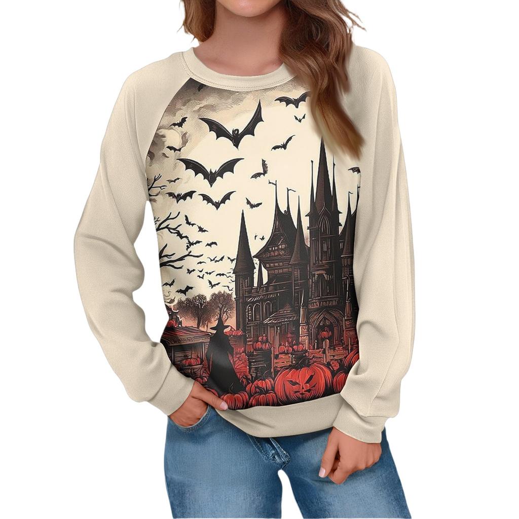 Women's Fashion Casual Long Sleeve Halloween Printed Round Neck Sweater Top