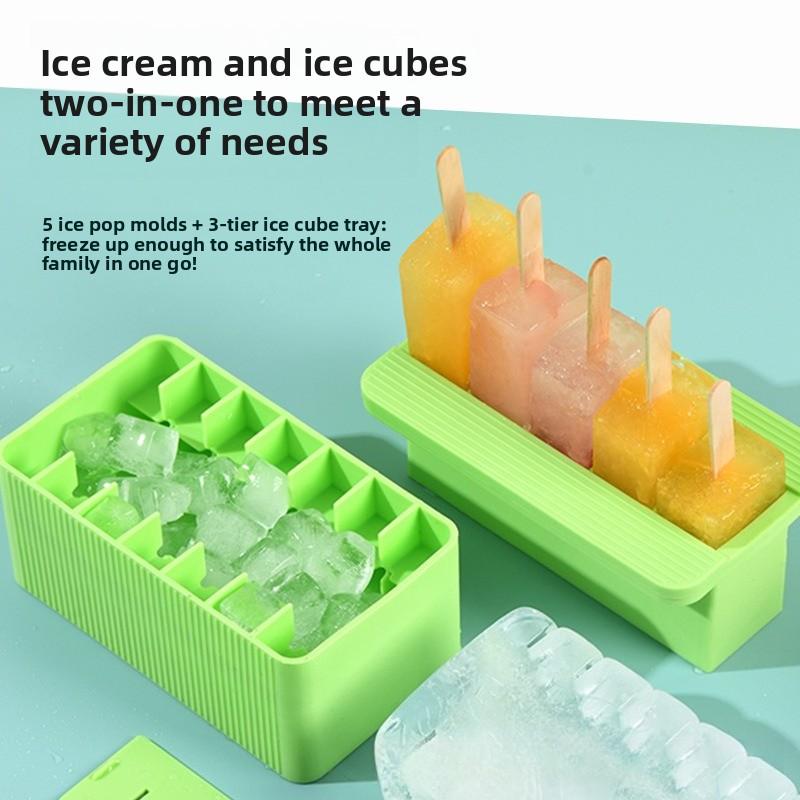 Food Grade Silicone Ice Cube Tray & Popsicle Mold Press-Type Ice Maker Multi-Function Box for Ice Cream