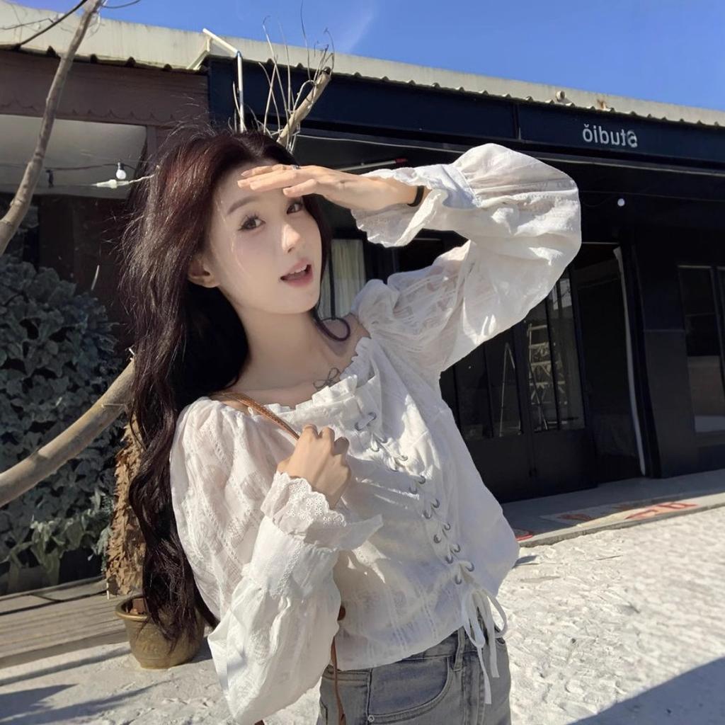 Butterfly Embroidered Lace White Shirt for Women In Spring and Summer New Style Unique and Elegant Long-sleeved Top