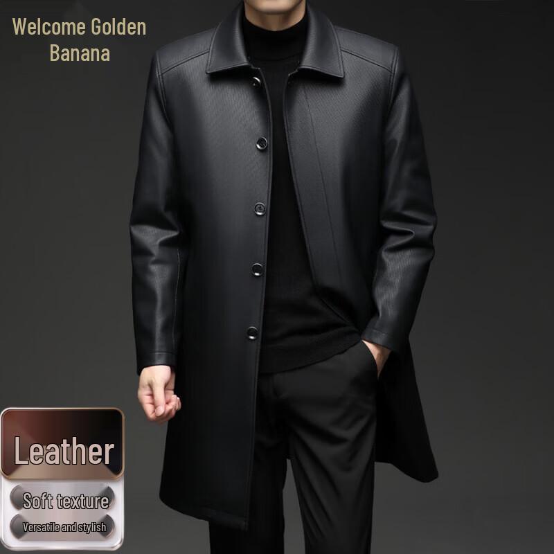 Men's Mid-Length Business Casual PU Leather Faux Leather Jacket