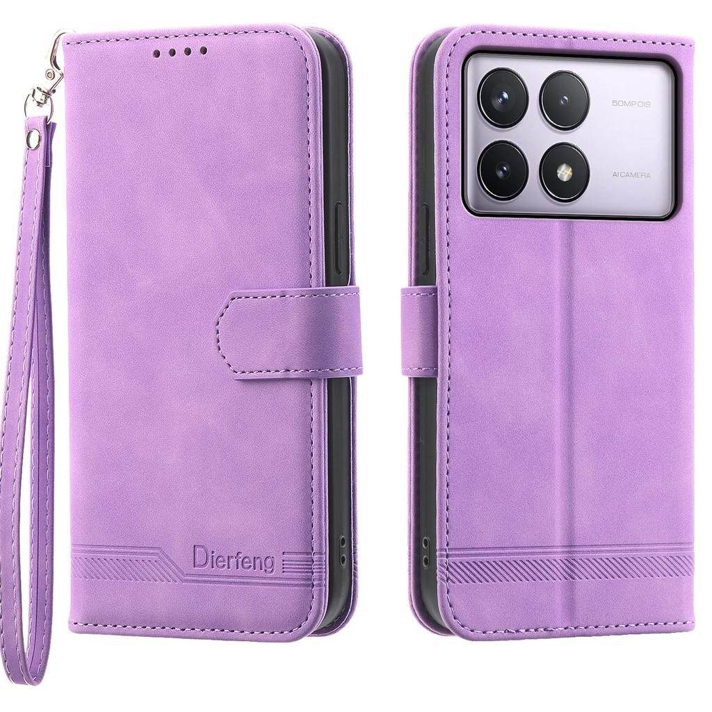 DIERFENG DF-03 For Xiaomi Poco F6 Pro 5G/Redmi K70 5G/K70 Pro 5G Wallet Phone Case Leather Cover Lines Imprinted