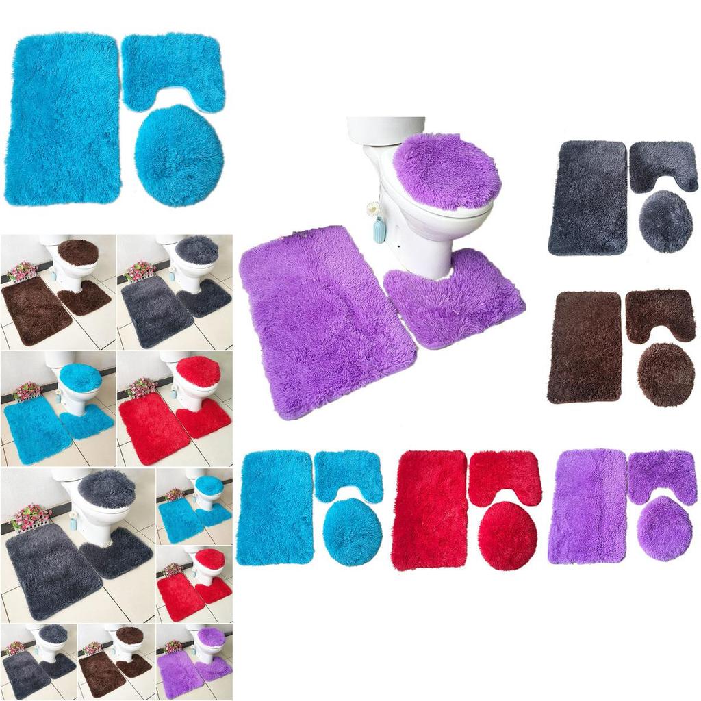 Luxurious 3 Piece Faux Shaggy Soft Bathroom Set With Anti-slip Design For Safety