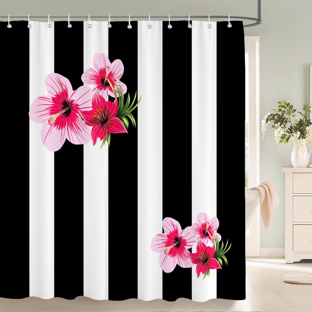 

Modern Flowers Shower Curtains Waterproof Fabric Floral Bath Curtains For Bathroom Bathtub Large Wide Bathing Cover With Hooks W60H190(CM)-1 Pcs