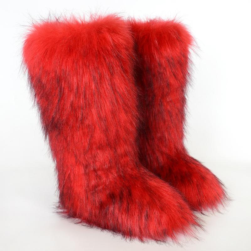 Ladies Winter Faux Fur Raccoon Hairy Boots Snow Boots Shoes