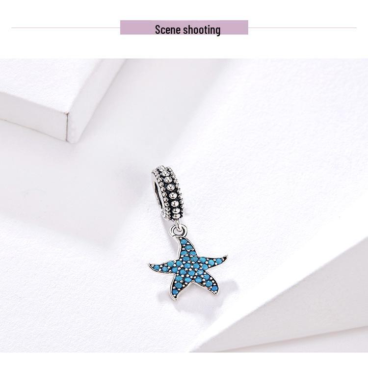 2020 Sterling Silver Starfish Blue Charm Pendant for DIY Bracelets & Necklaces