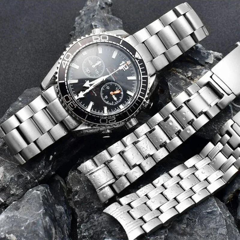 High Quality Silver 316L Stainless Steel Watch Bands Strap For Omega Seamaster Speedmaster Planet Ocean Belt 18mm 20mm 22mm
